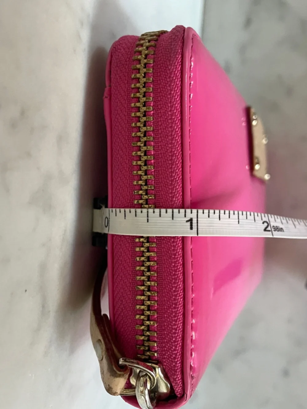 KATE SPADE Spencer Hot Pink Patent Zip-Around Wallet Newspaper Print Lining